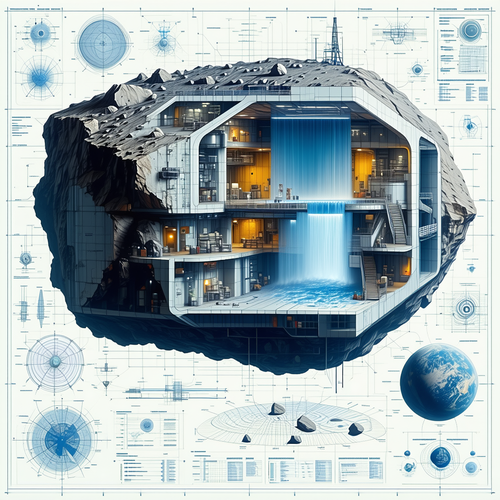 A Large, Futuristic Building Is Depicted In A Blueprint Drawing