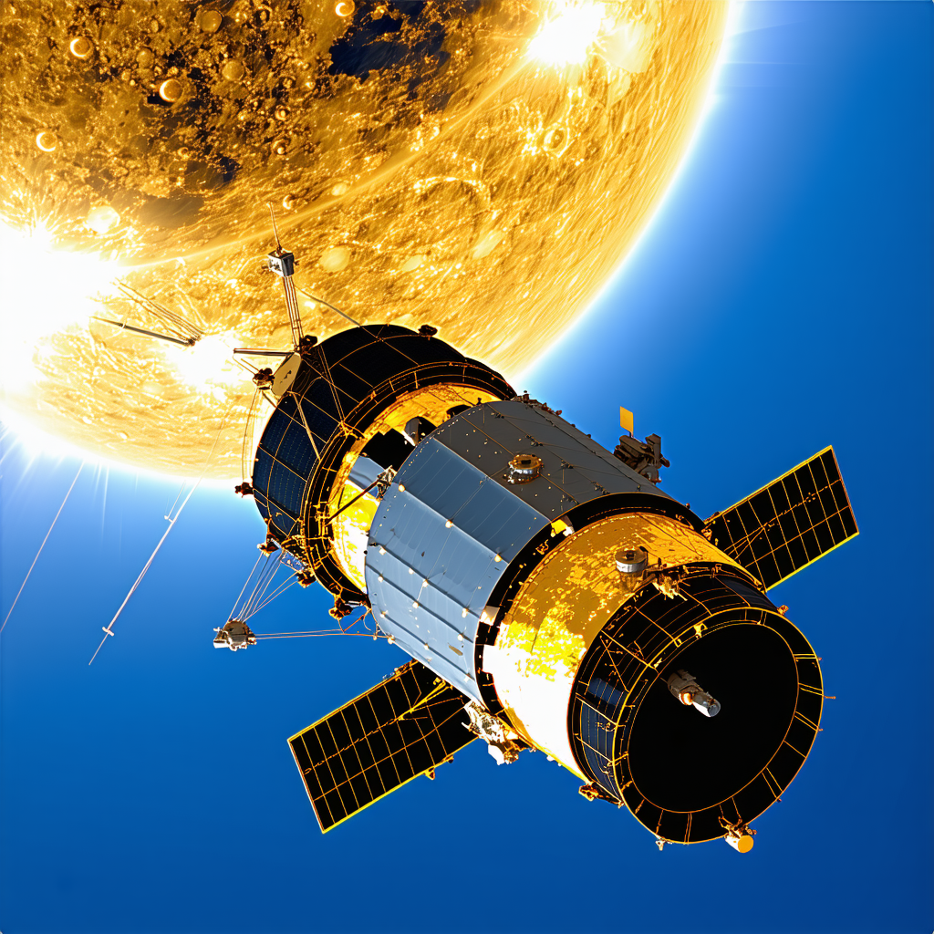 A Space Shuttle Flying Through The Sky, With The Sun Shining Brightly In The Background