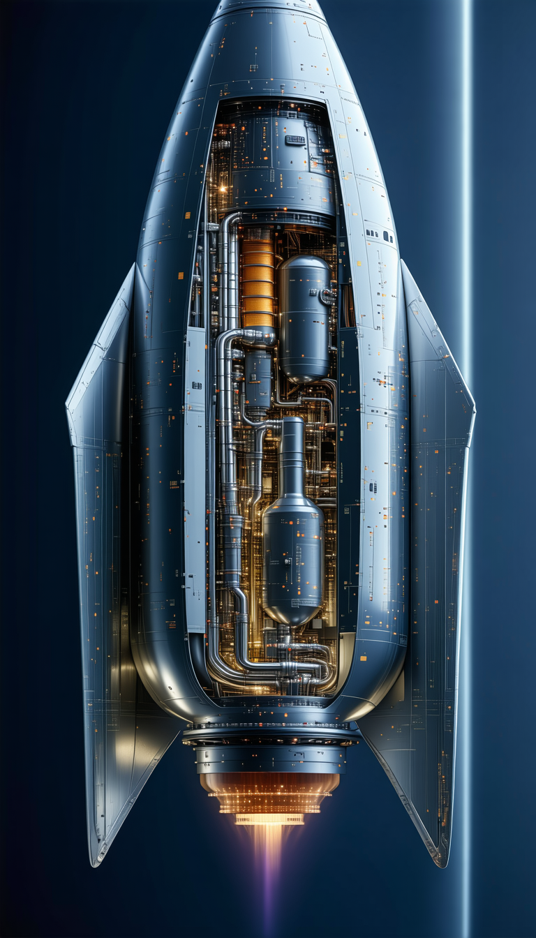 A Futuristic Spacecraft Is Shown In A Close-up View, Revealing Its Intricate Internal Structure