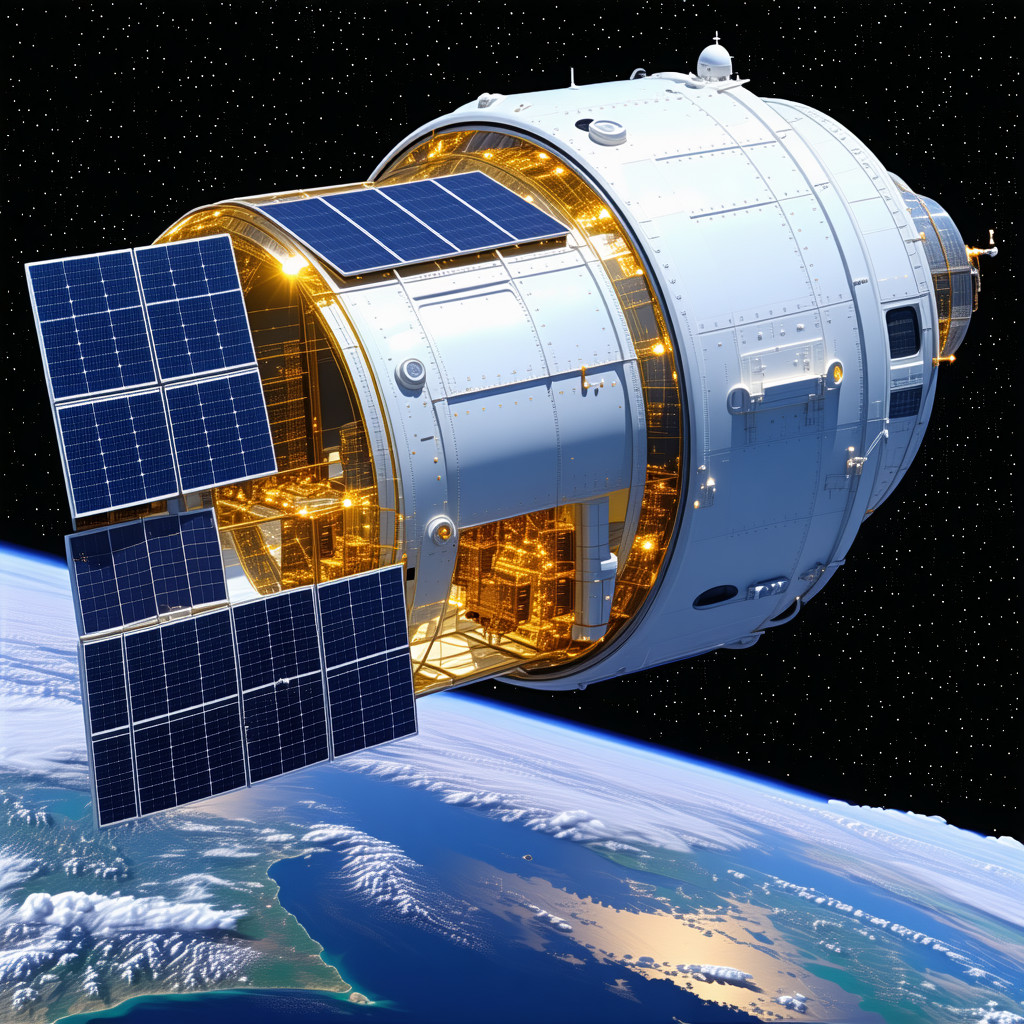 A Spacecraft With A Large Dome On Top, Flying Through The Sky