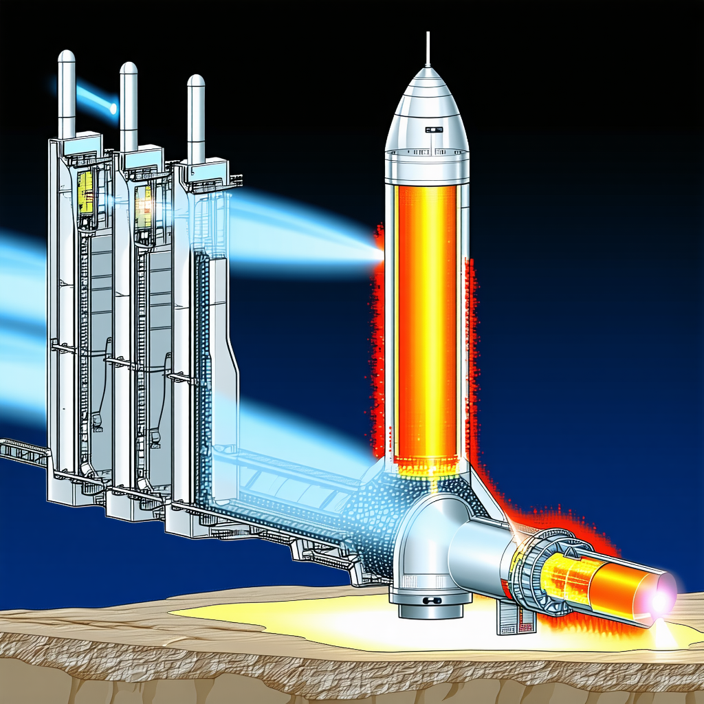 A Large Rocket Ship, Which Appears To Be A Space Shuttle, Sitting On Top Of A Hill