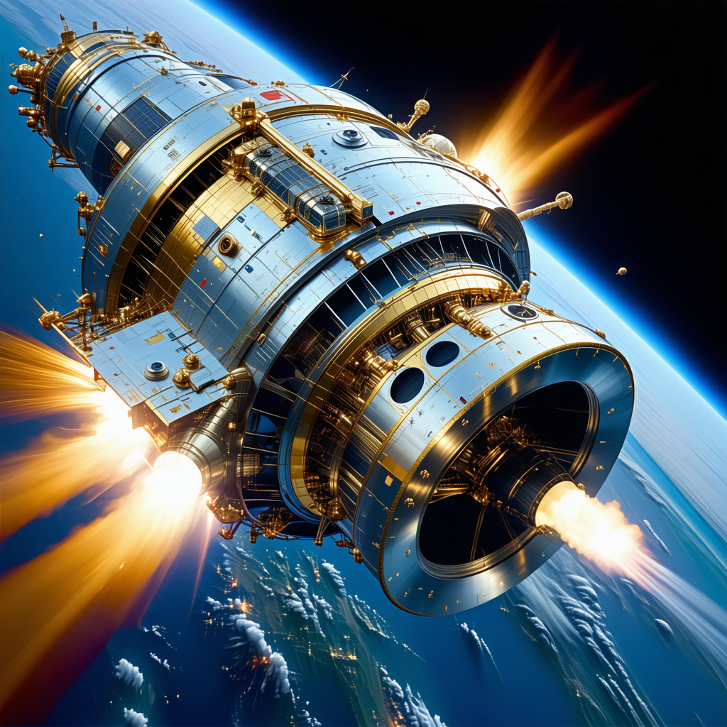 A Space Shuttle Is Shown In A Close-up View, With Its Engines On