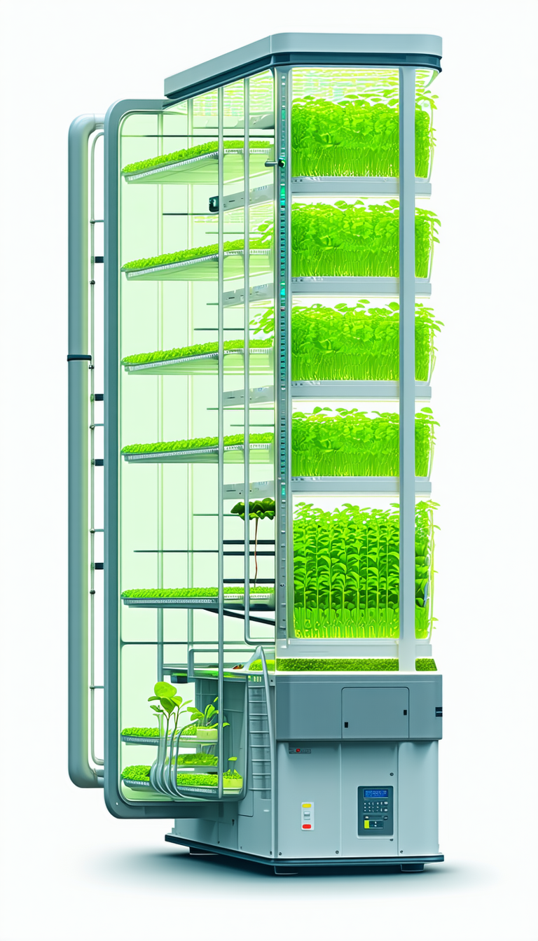 A Large, Multi-tiered Greenhouse Is Filled With Rows Of Green Plants