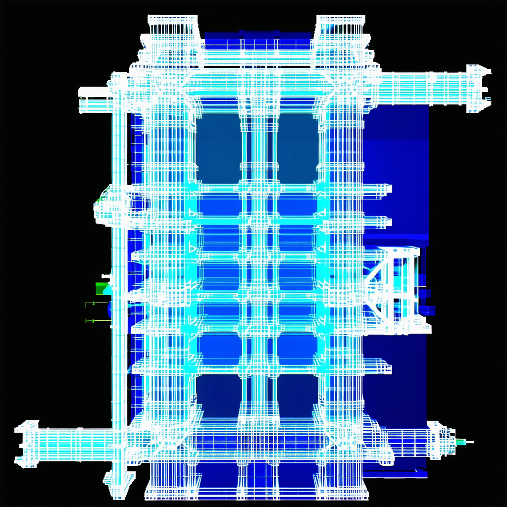 The Image Is A 3d Model Of A Large Building, Possibly A Bridge Or A Tower