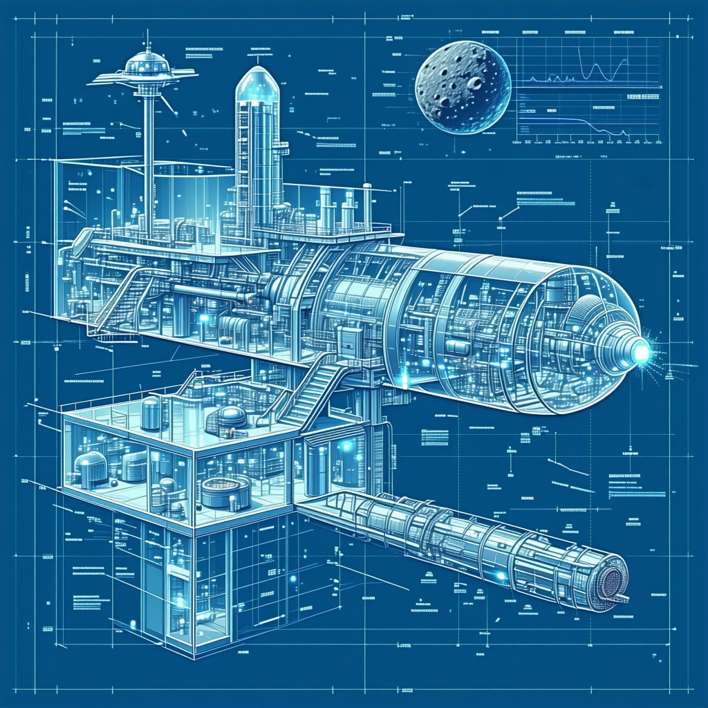 The Image Is A Blue And White Drawing Of A Space Station