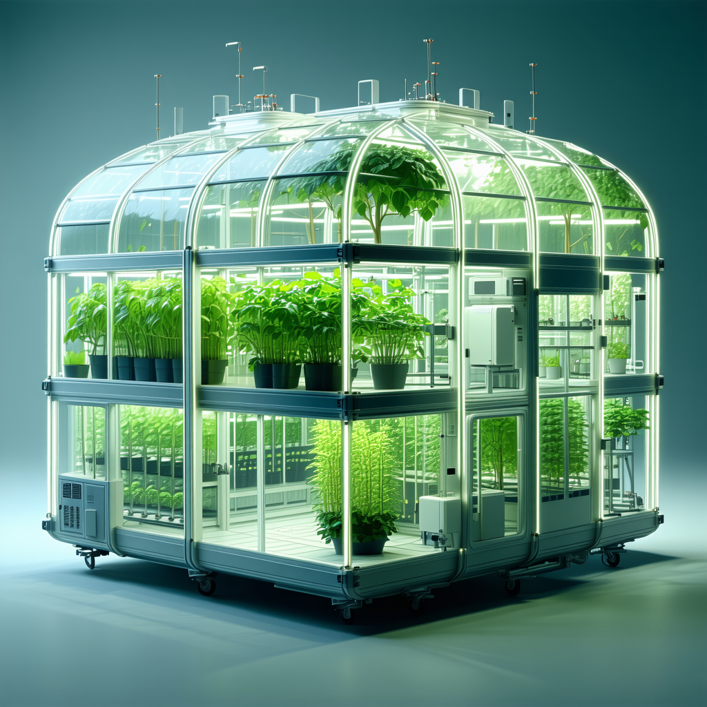 A Large, Glass-enclosed Greenhouse Filled With A Variety Of Plants