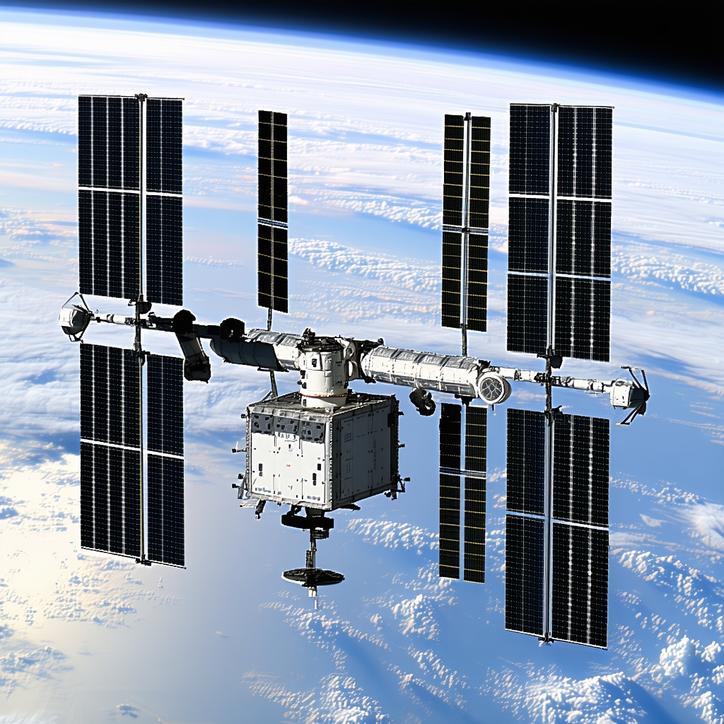 A Large Space Station With A White And Black Color Scheme