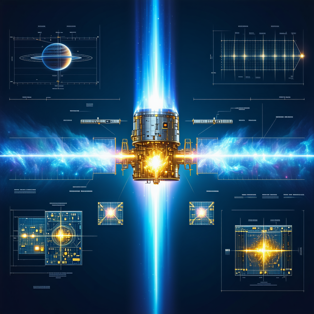 A Spacecraft Is Shown In A Series Of Diagrams, With A Blue Beam Of Light Connecting Them