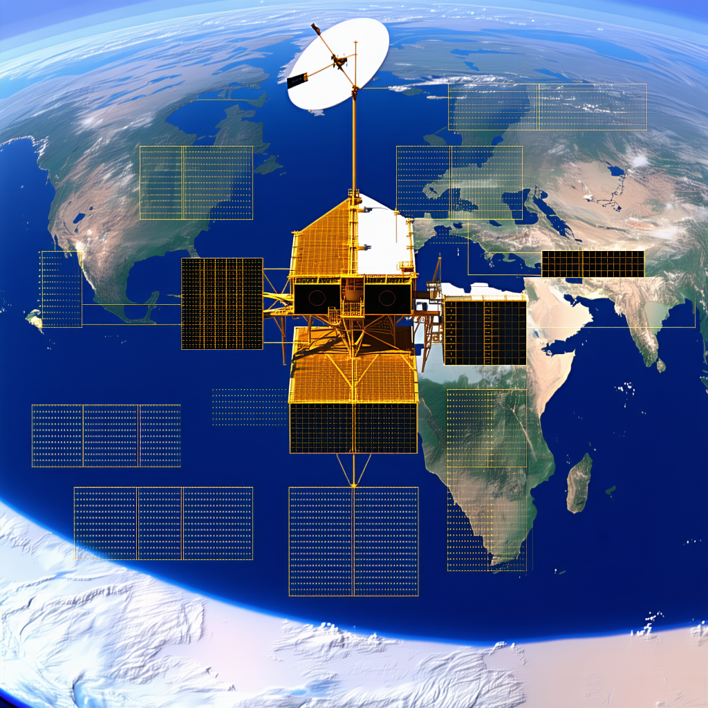 A Large Satellite Dish, Which Is Positioned On Top Of A Yellow Spacecraft