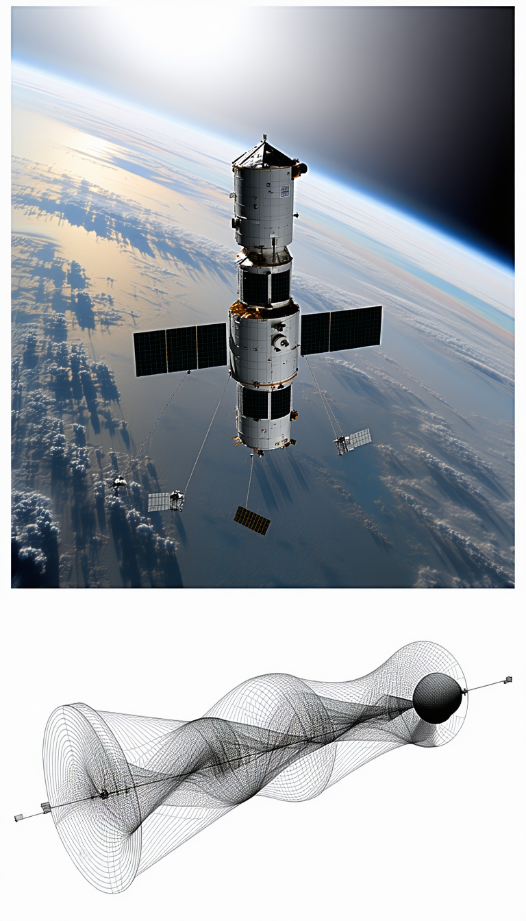 A Space Shuttle With A Large Satellite Dish On Top Of It