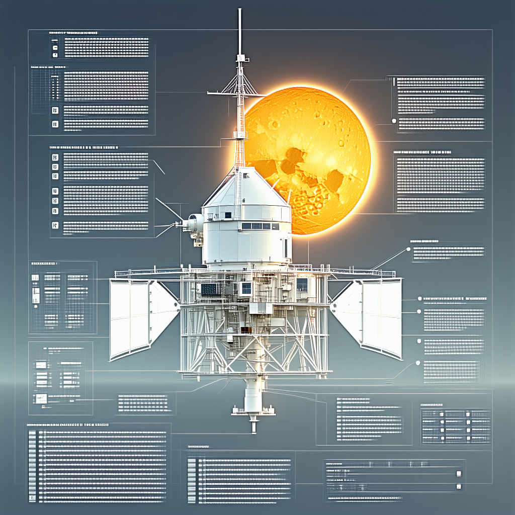 The Image Is A Diagram Of A Space Station, With A Large Satellite In The Center