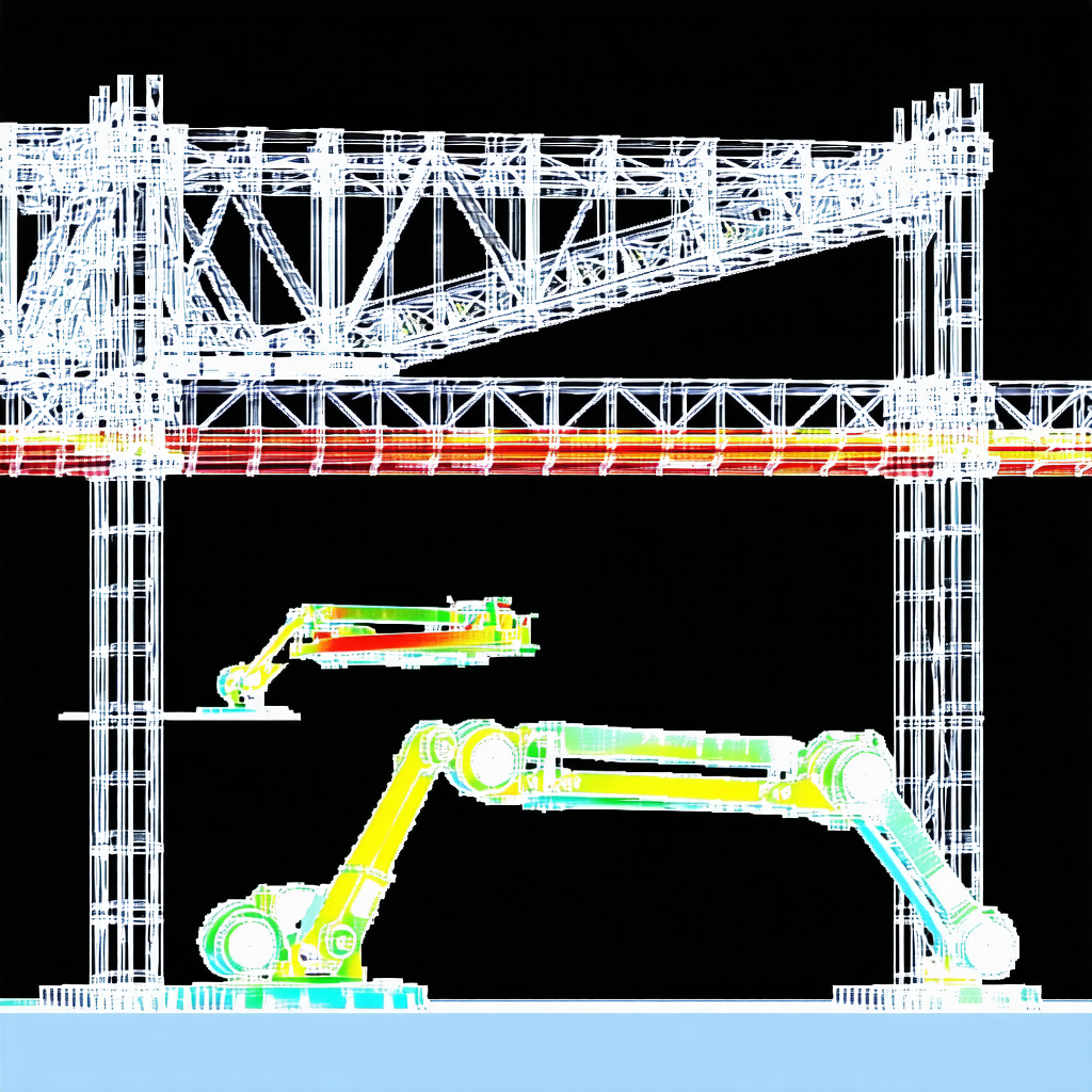 A Large Crane Is Shown In A 3d Model, With A Smaller Crane Positioned Underneath It