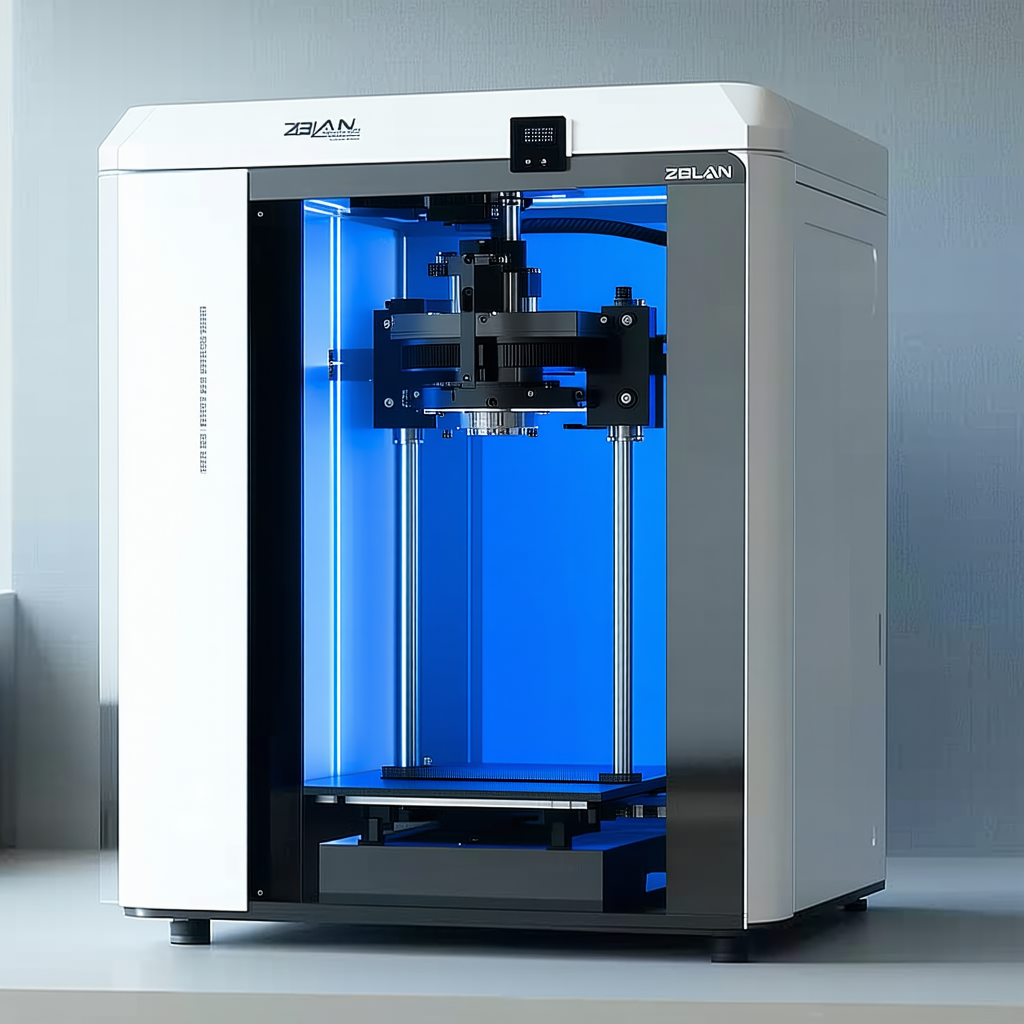 A Large, Blue 3d Printer Sitting On A White Table