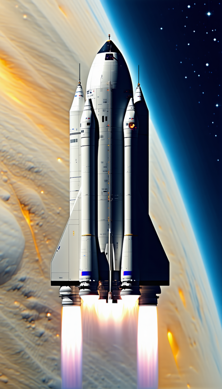 A Space Shuttle With Its Boosters Attached, Flying Through The Sky