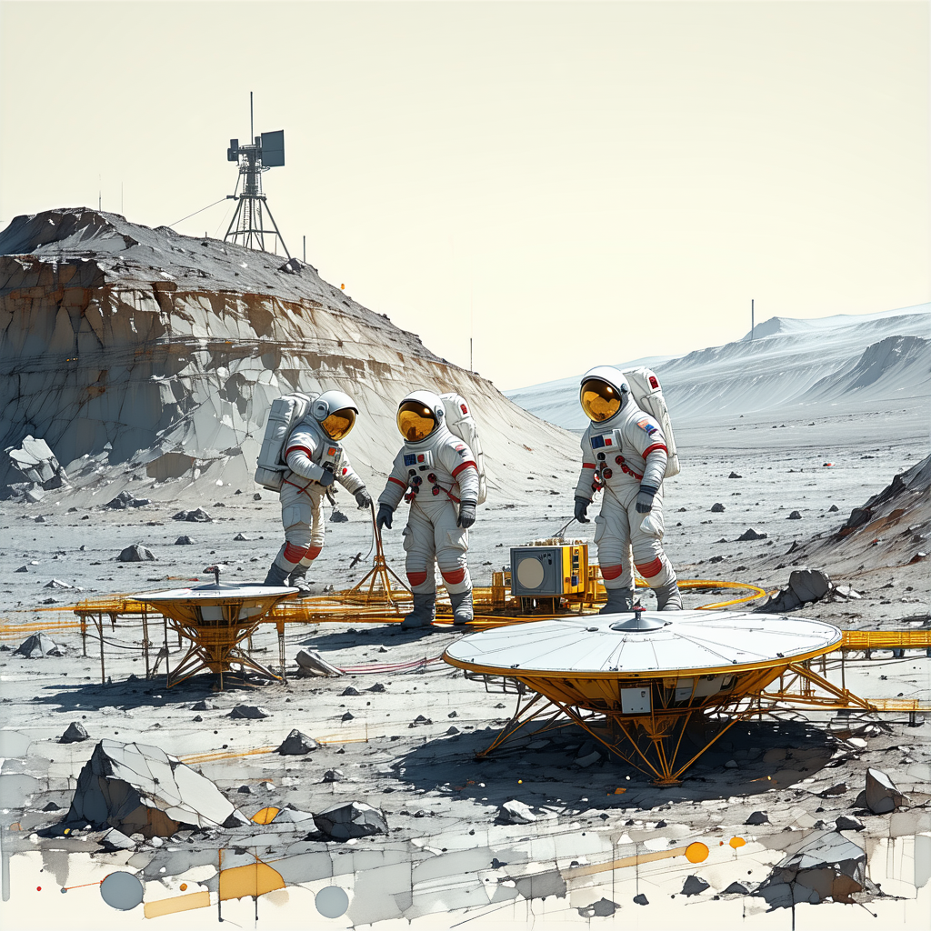 In The Image, There Are Three Astronauts Standing On A Rocky Surface, Possibly On The Moon