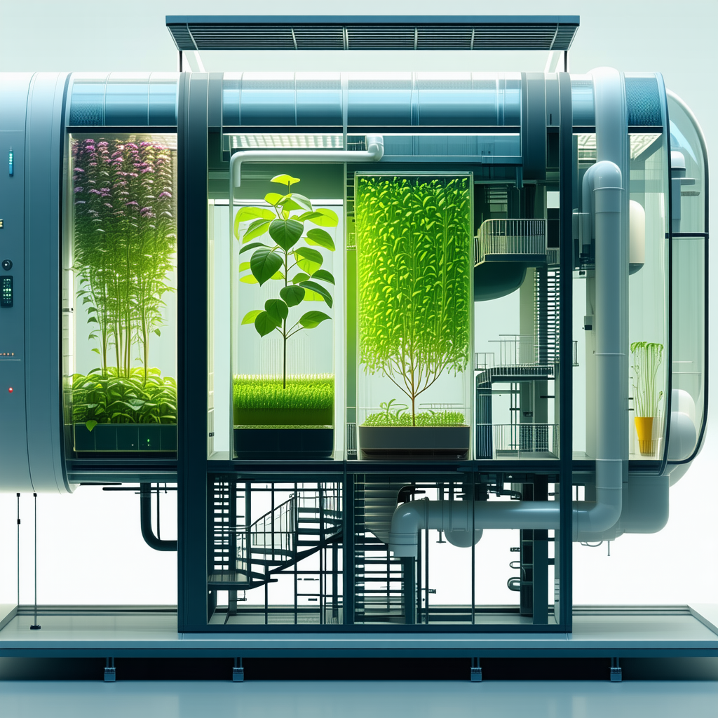 A Futuristic Greenhouse With A Large Number Of Plants Inside