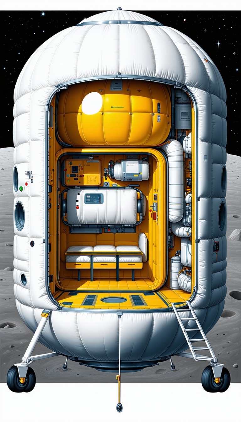 In The Image, There Is A Large White And Yellow Spacecraft With A Hollowed-out Interior