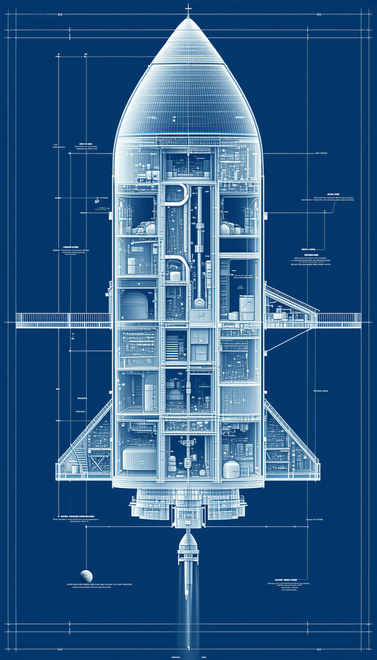 A Space Shuttle Is Shown In A Blue And White Drawing