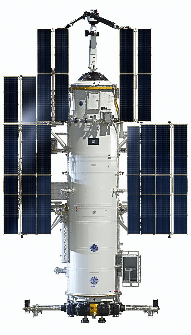 A Large White Spacecraft Is Shown In A White Background