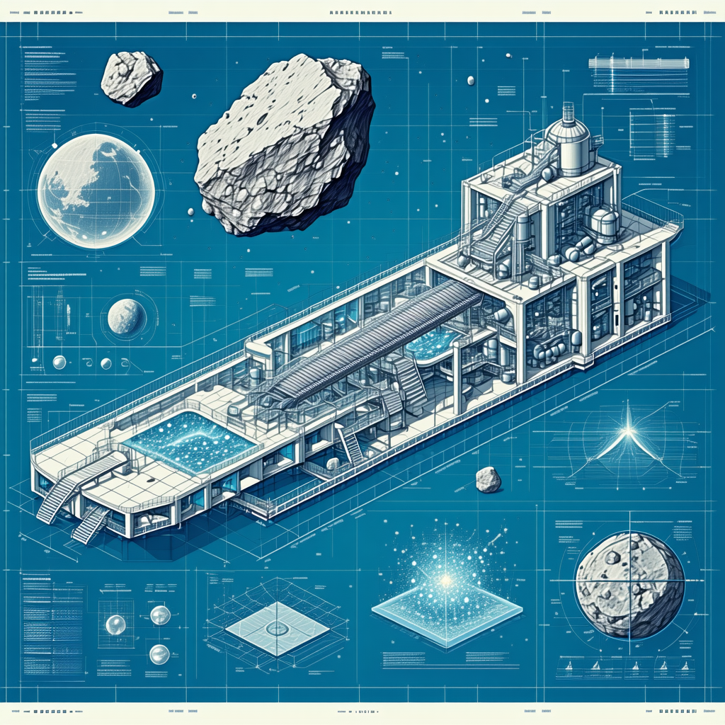 A Blue And White Drawing Of A Space Ship Is Shown
