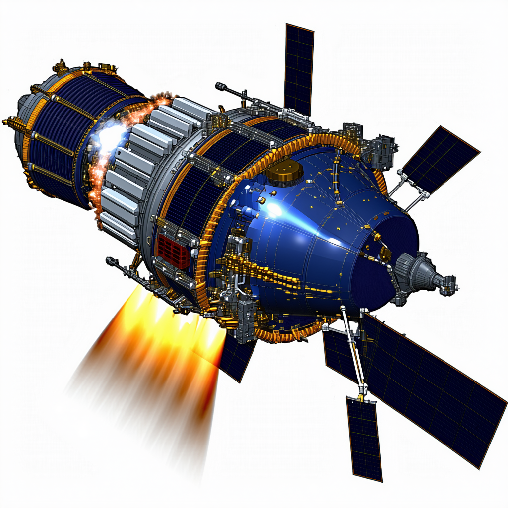 A Spacecraft Is Shown In A 3d Image, With Its Various Components Clearly Visible