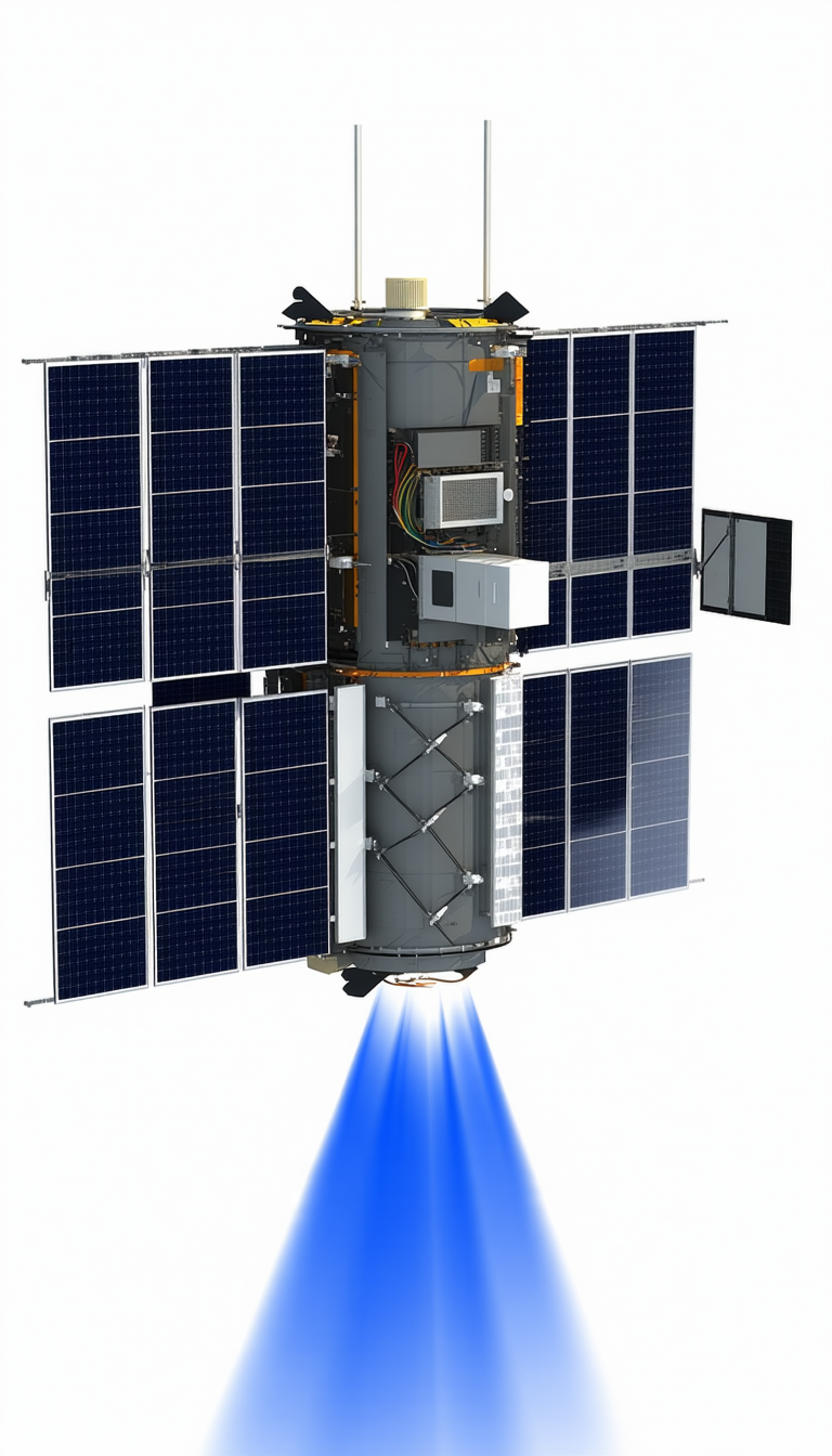 A Spacecraft With A Large Solar Panel On Its Side