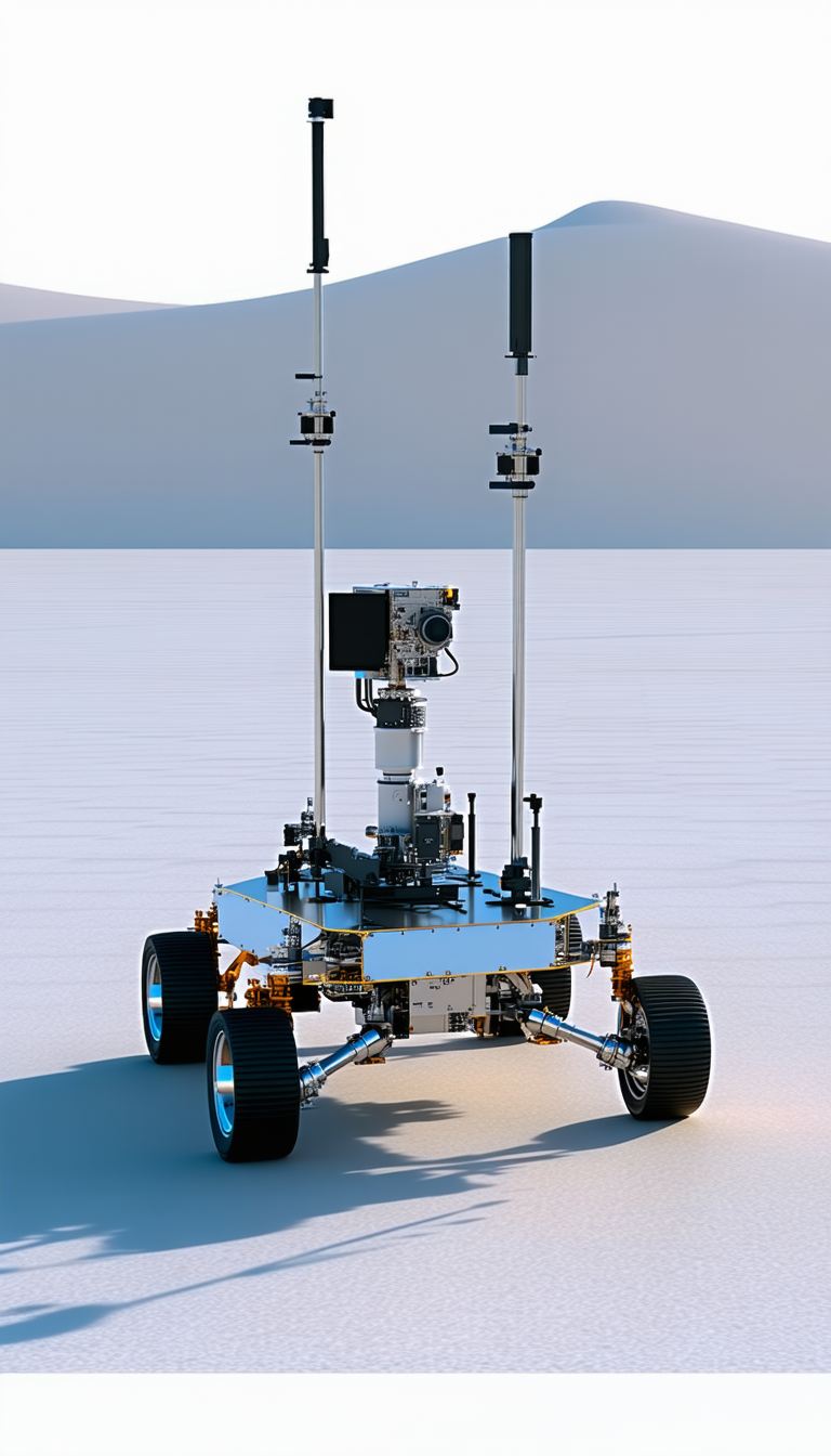 A Large Robotic Vehicle With A Camera Mounted On Top Of It