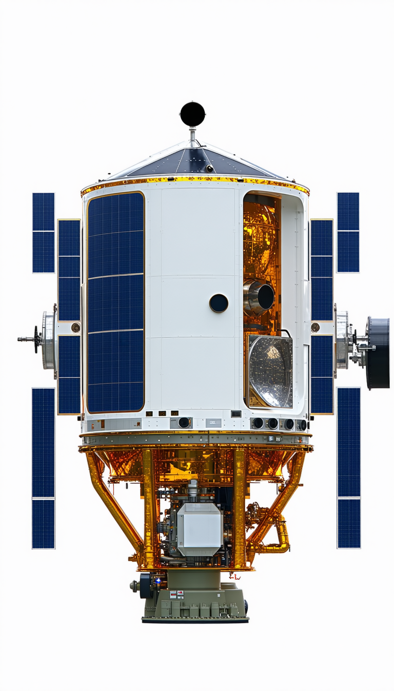 A Large Spacecraft With A White And Yellow Color Scheme