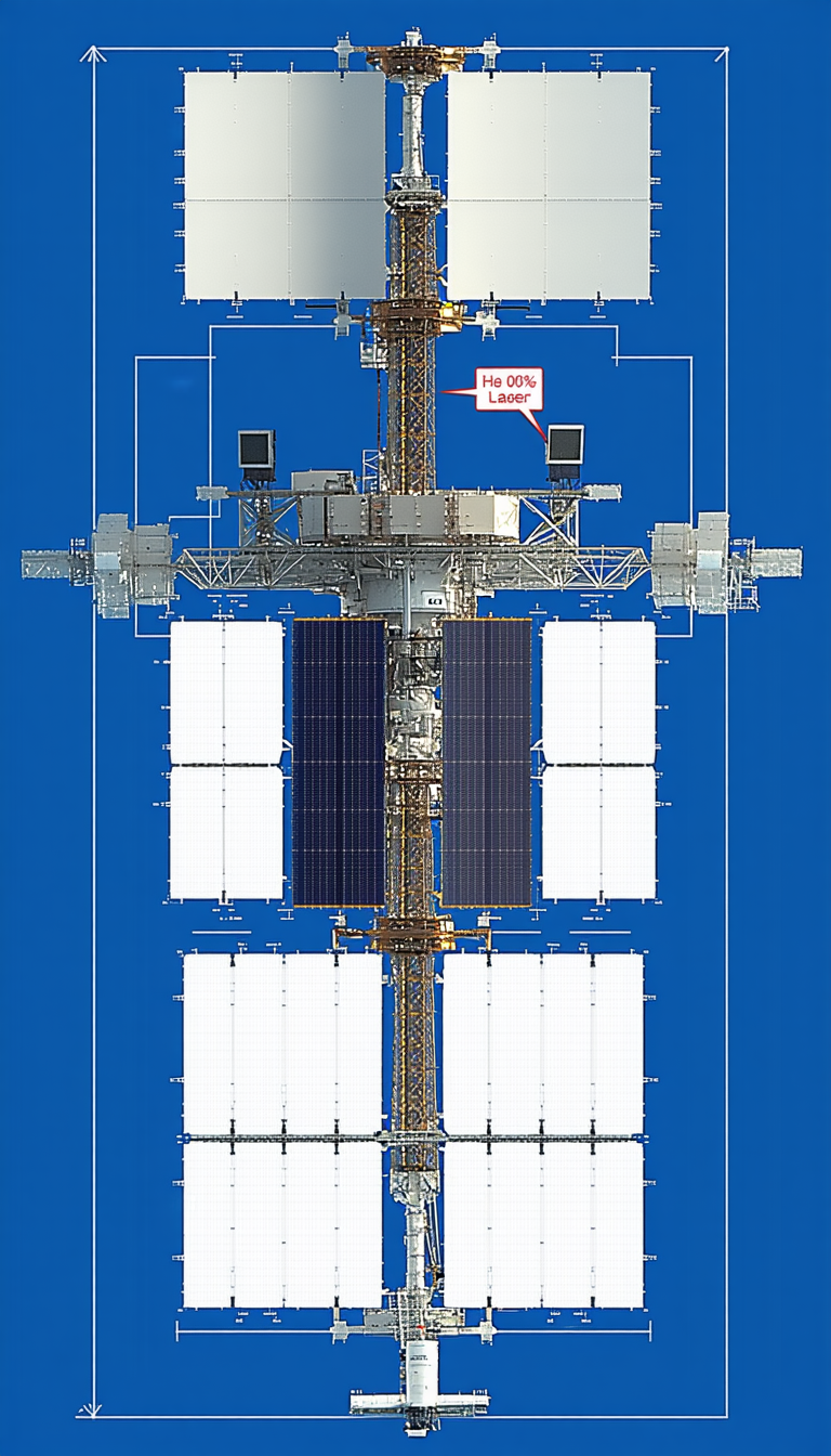 A Space Station Is Shown In A Blue Background