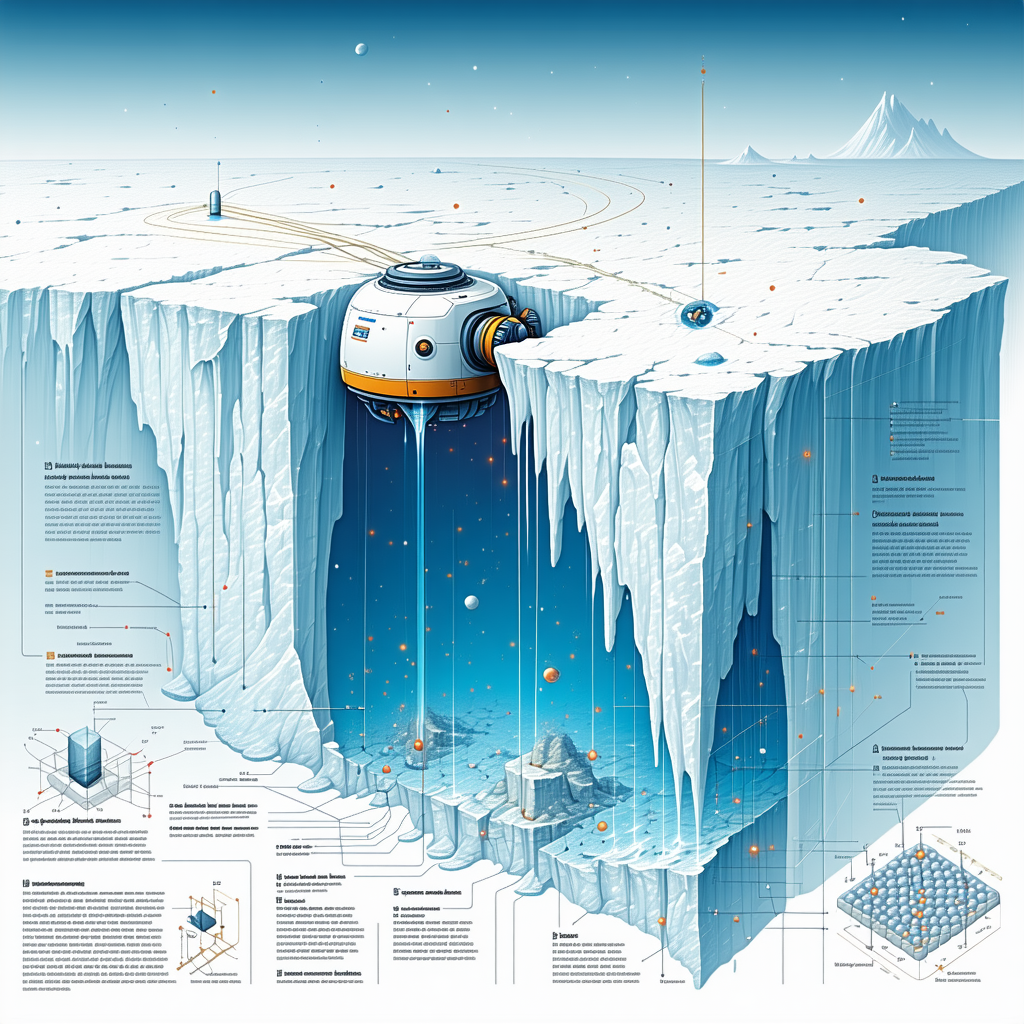 The Image Is A Detailed Illustration Of A Space Station, Which Is Located Inside A Large Iceberg