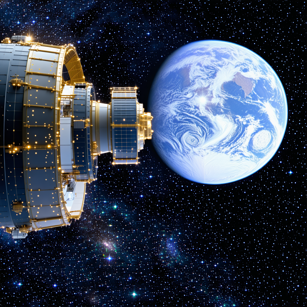 A Spacecraft With A Large Dome On Top, Flying Through The Vast Expanse Of Space