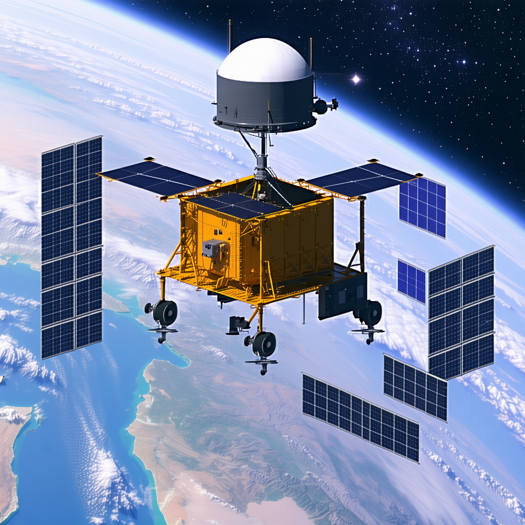 A Spacecraft With A Large Dome On Top, Flying Through The Sky