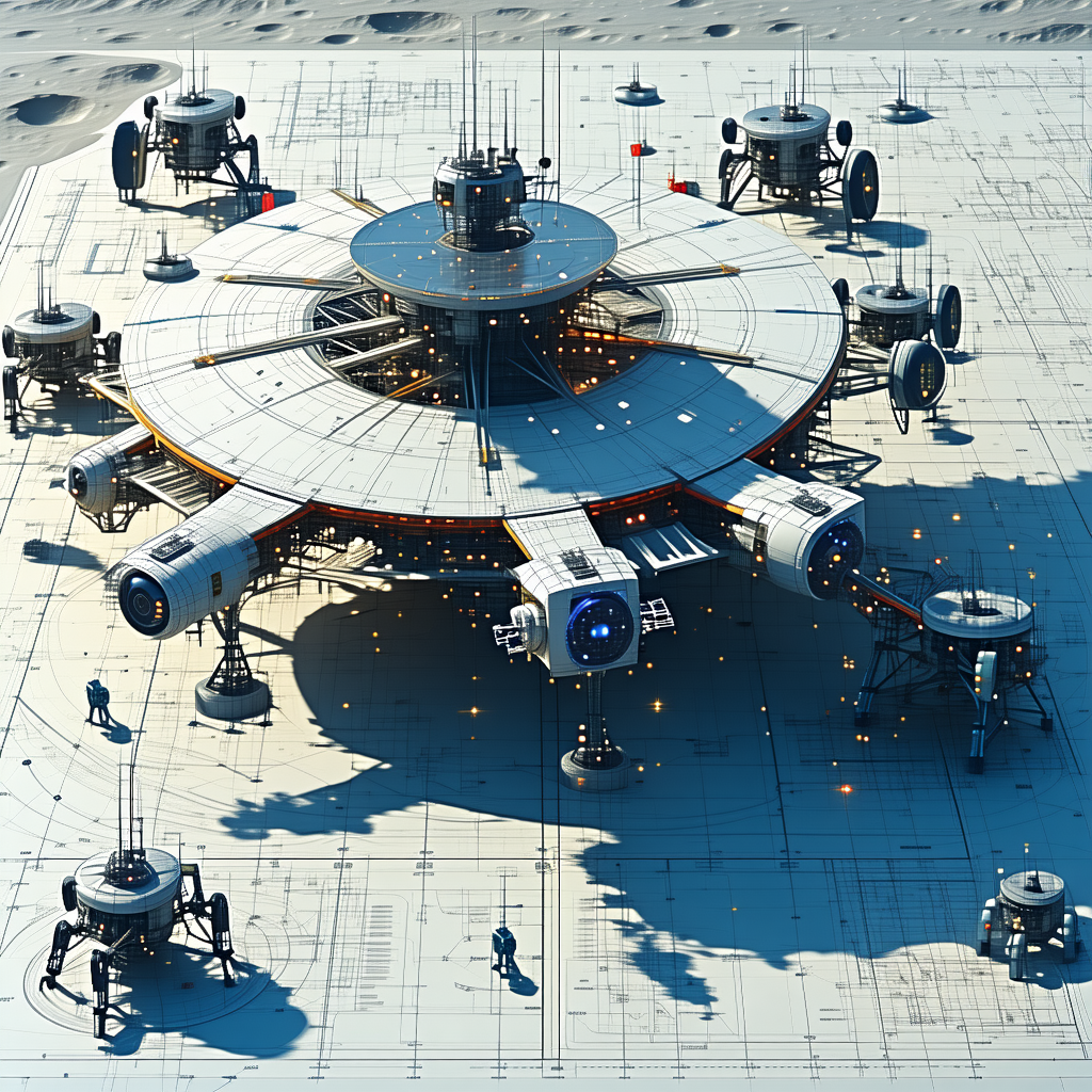 In This Image, There Is A Large, Futuristic Space Station With A Circular Design