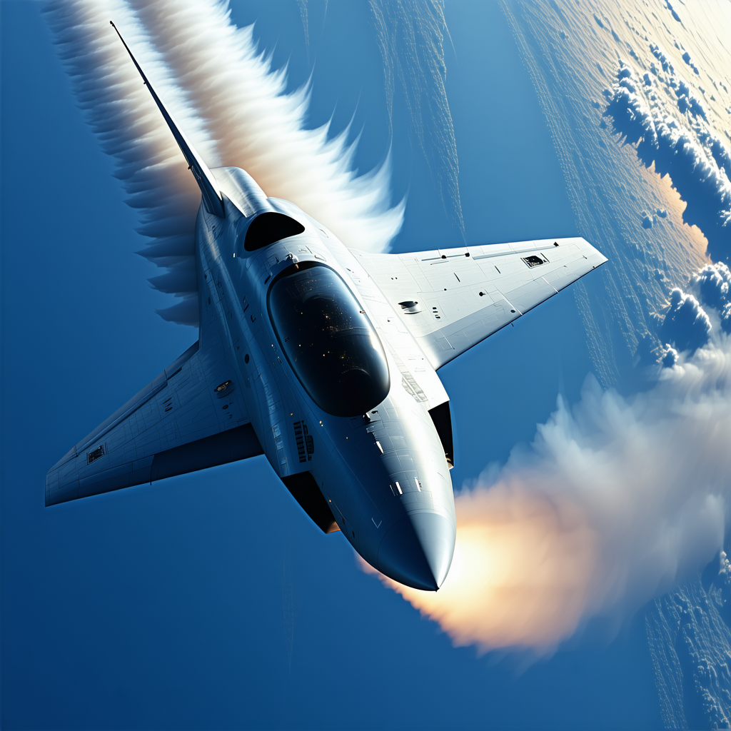 A Jet Is Flying Through The Sky, Leaving A Trail Of Smoke Behind It