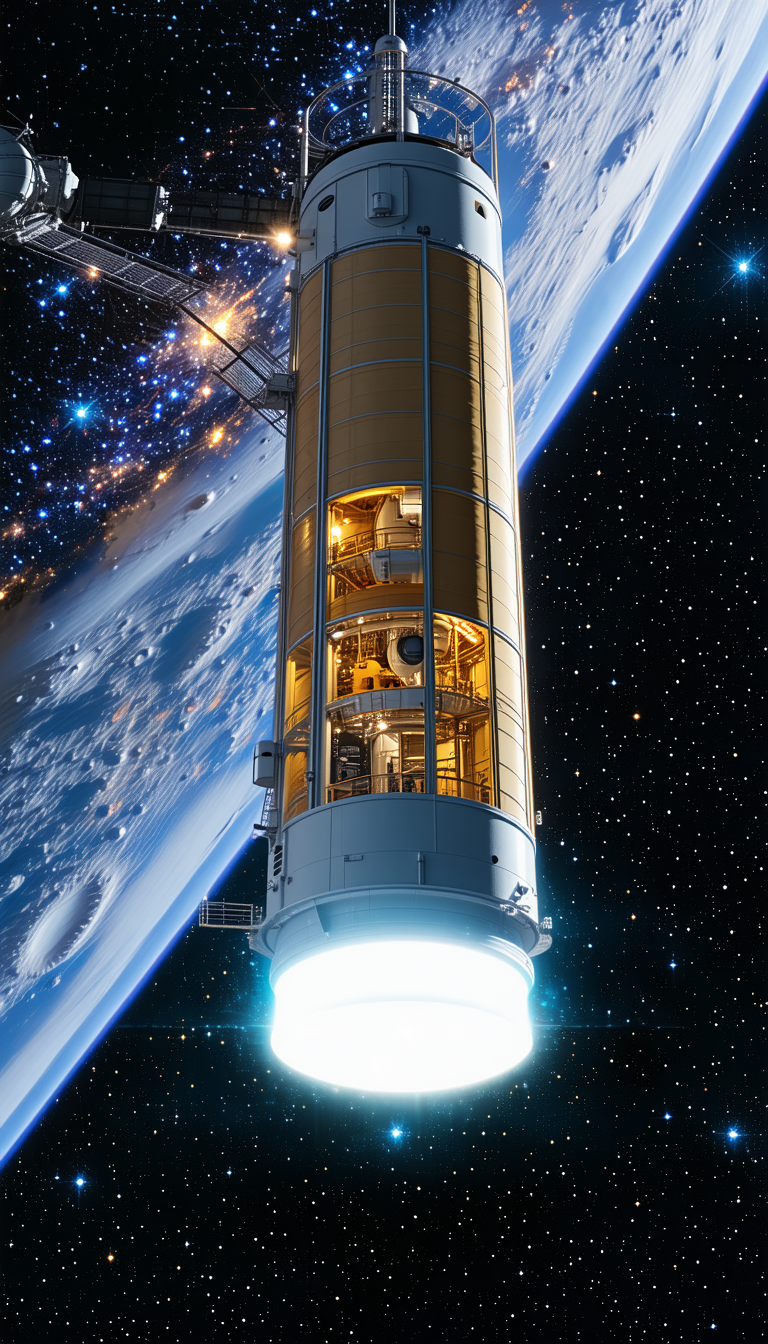 A Space Shuttle Is Shown In The Image, With Its Bright Light Illuminating The Scene