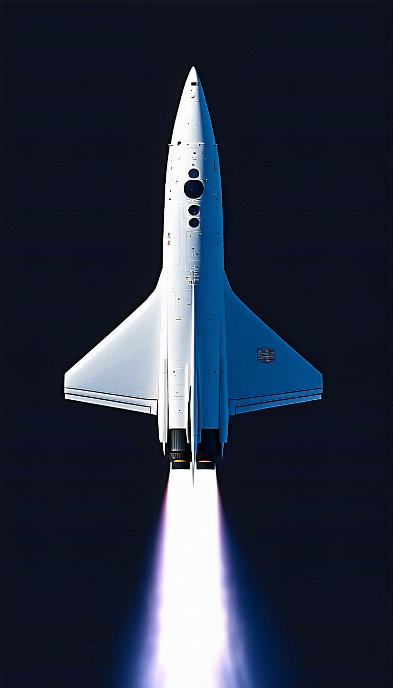 A White Space Shuttle With A Blue Tip, Flying Through The Night Sky
