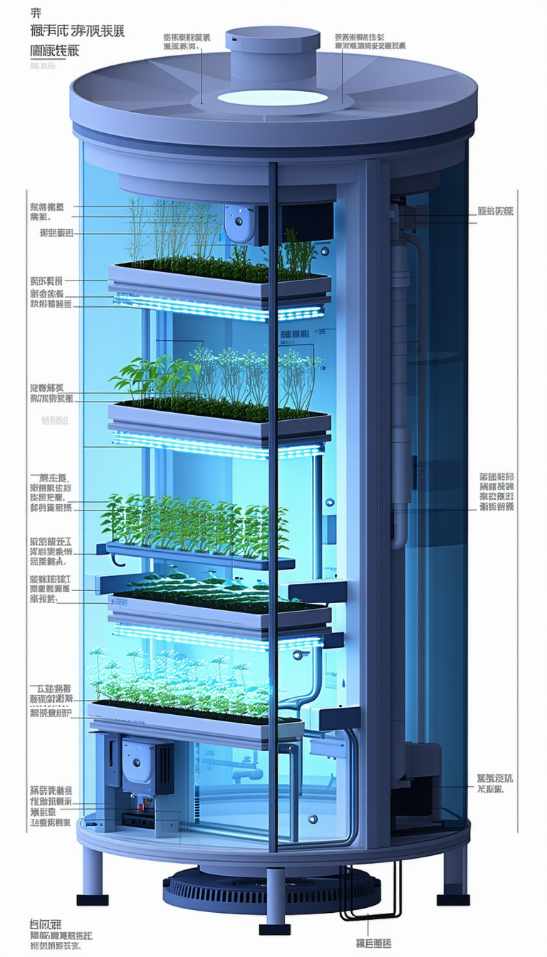 A Large, Blue, And White Machine With A Series Of Shelves Inside