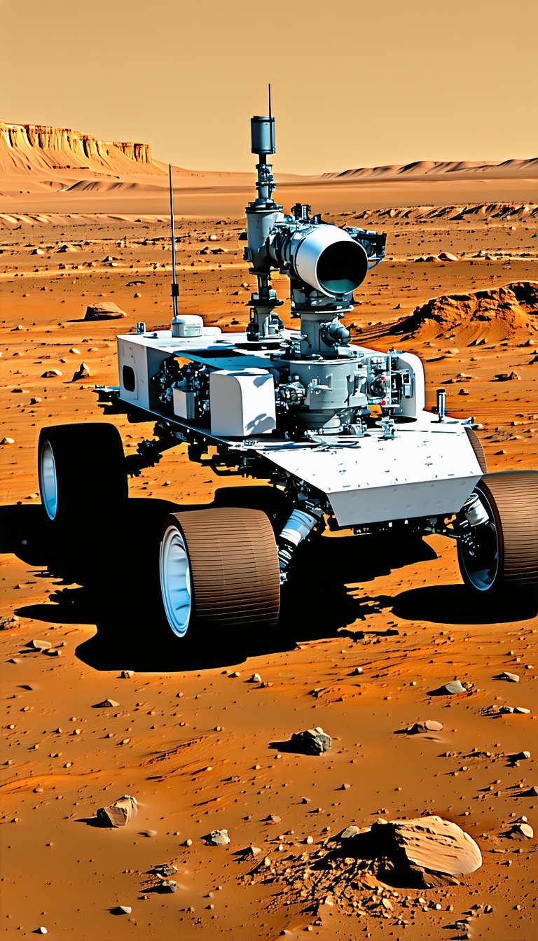 A White Robotic Vehicle With A Large Camera On Its Front