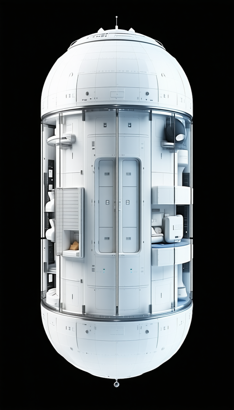 A White Space Shuttle Is Shown In A Cross-section View