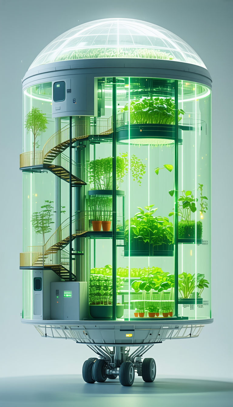 In The Image, There Is A Large, Multi-level Greenhouse Filled With Various Plants