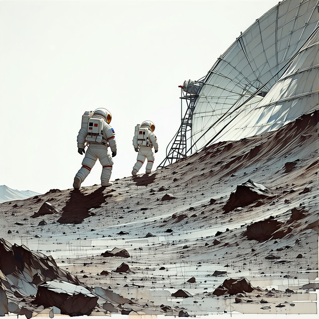 In The Image, There Are Two Astronauts Walking On A Rocky Surface, Possibly On The Moon