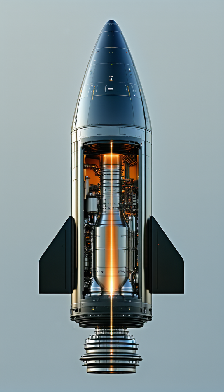 A Rocket Is Shown In A Close-up View, With Its Engine And Fuel System Visible