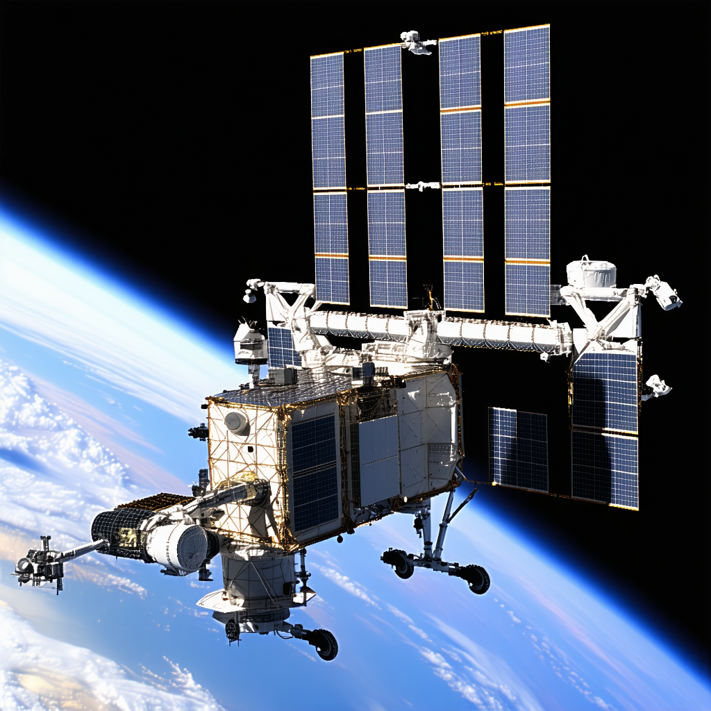 A Space Shuttle With A Large Satellite On Top Of It