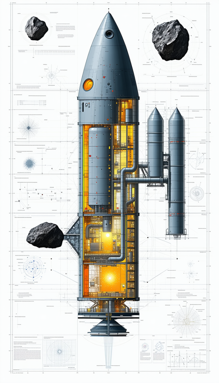A Space Shuttle Is Shown In A Detailed Drawing, With A Large Orange Circle In The Middle