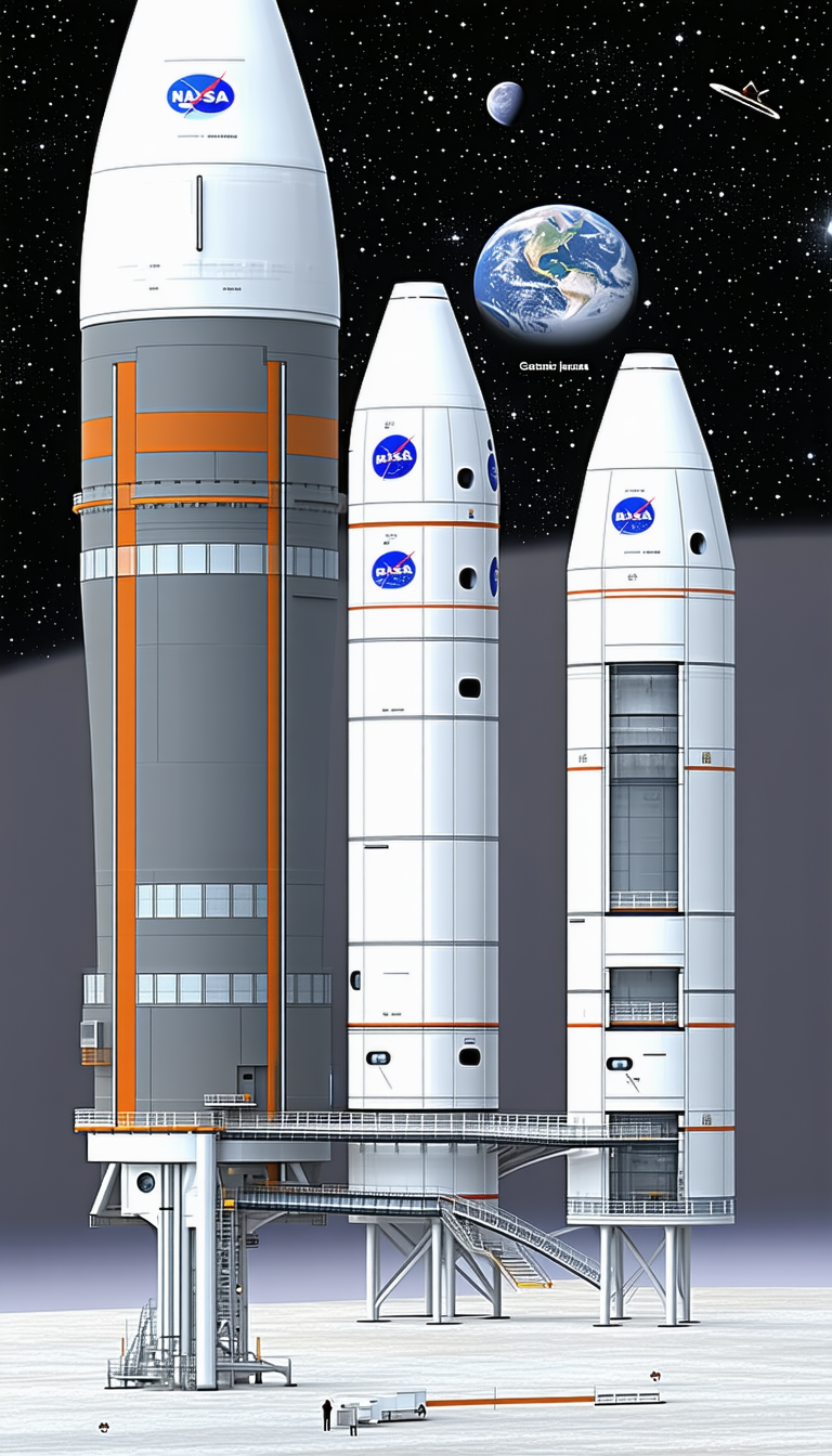 A Large Rocket Ship With Two Smaller Rockets Attached To It