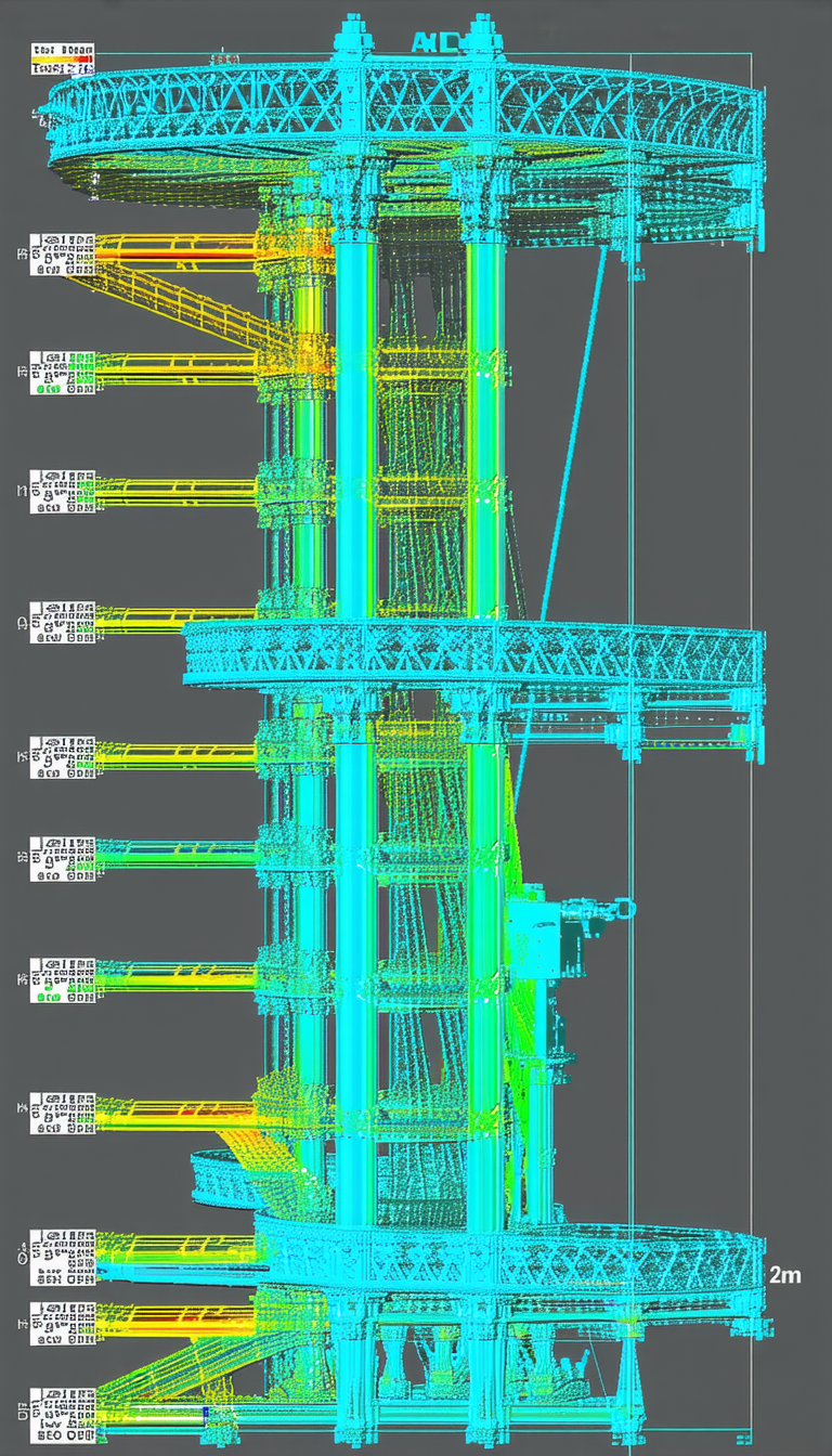 A Large, Blue, Three-dimensional Model Of A Crane Is Displayed On A Computer Screen