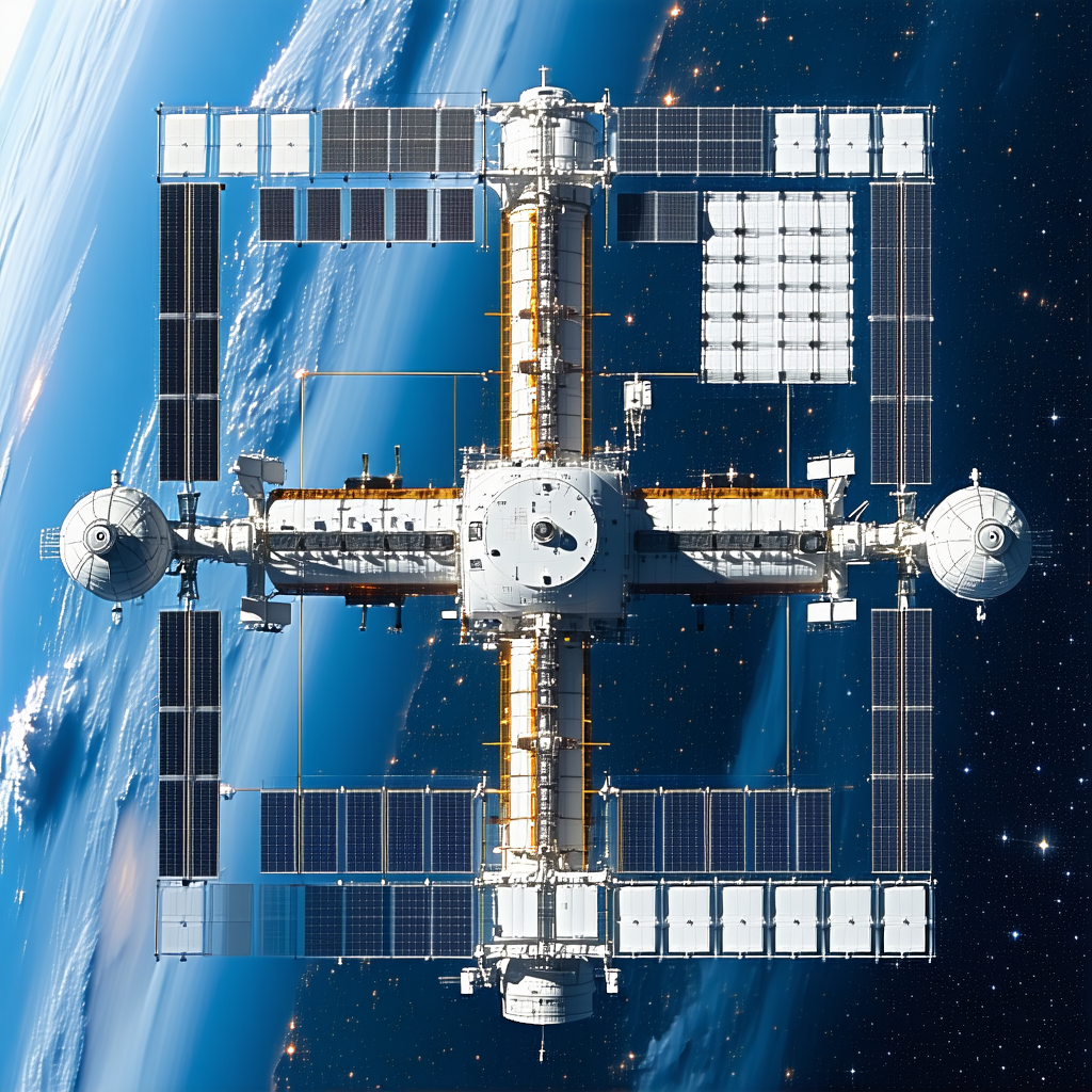 A Large Space Station Is Shown In A Close-up View