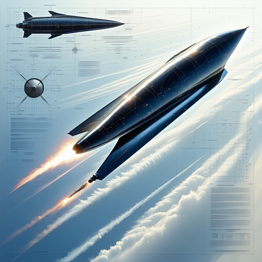 A Blue And Black Space Shuttle Is Shown In A Drawing, With A Rocket Booster Attached To The Back