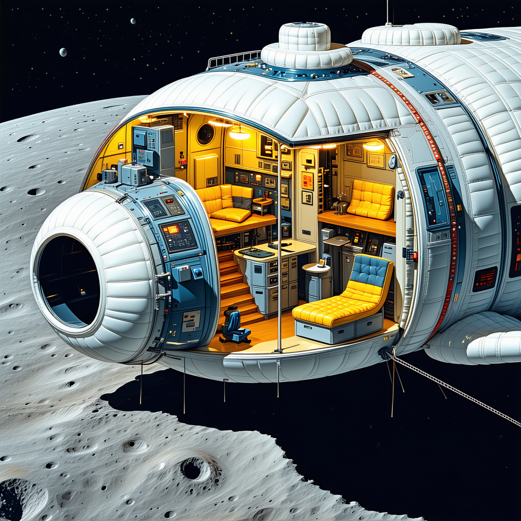 A Spacecraft Is Shown In A Painting, With A Large White Dome On The Front