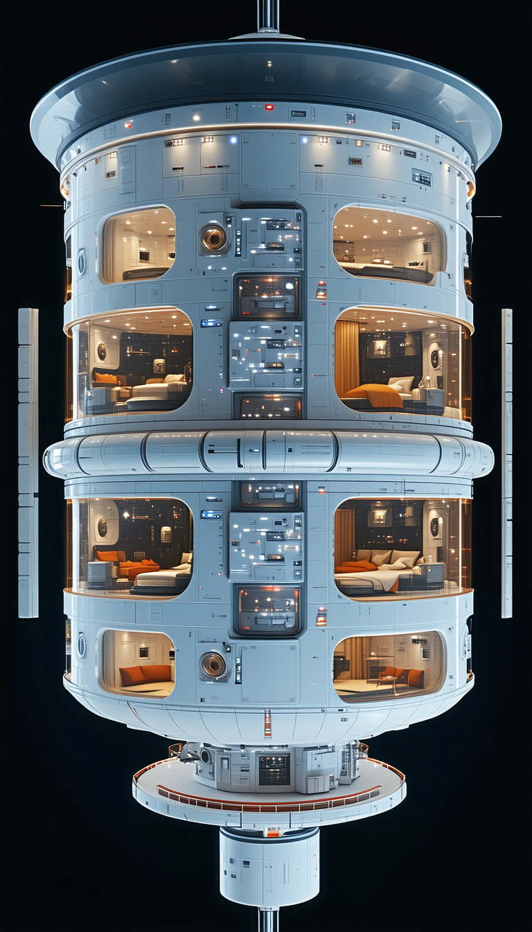 The Image Is A 3d Model Of A Large, Futuristic Space Station